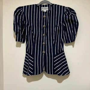 Women’s Vintage  Donna Morgan Puff Sleeve Nautical Gold Buttons Blouse Size: 3/4